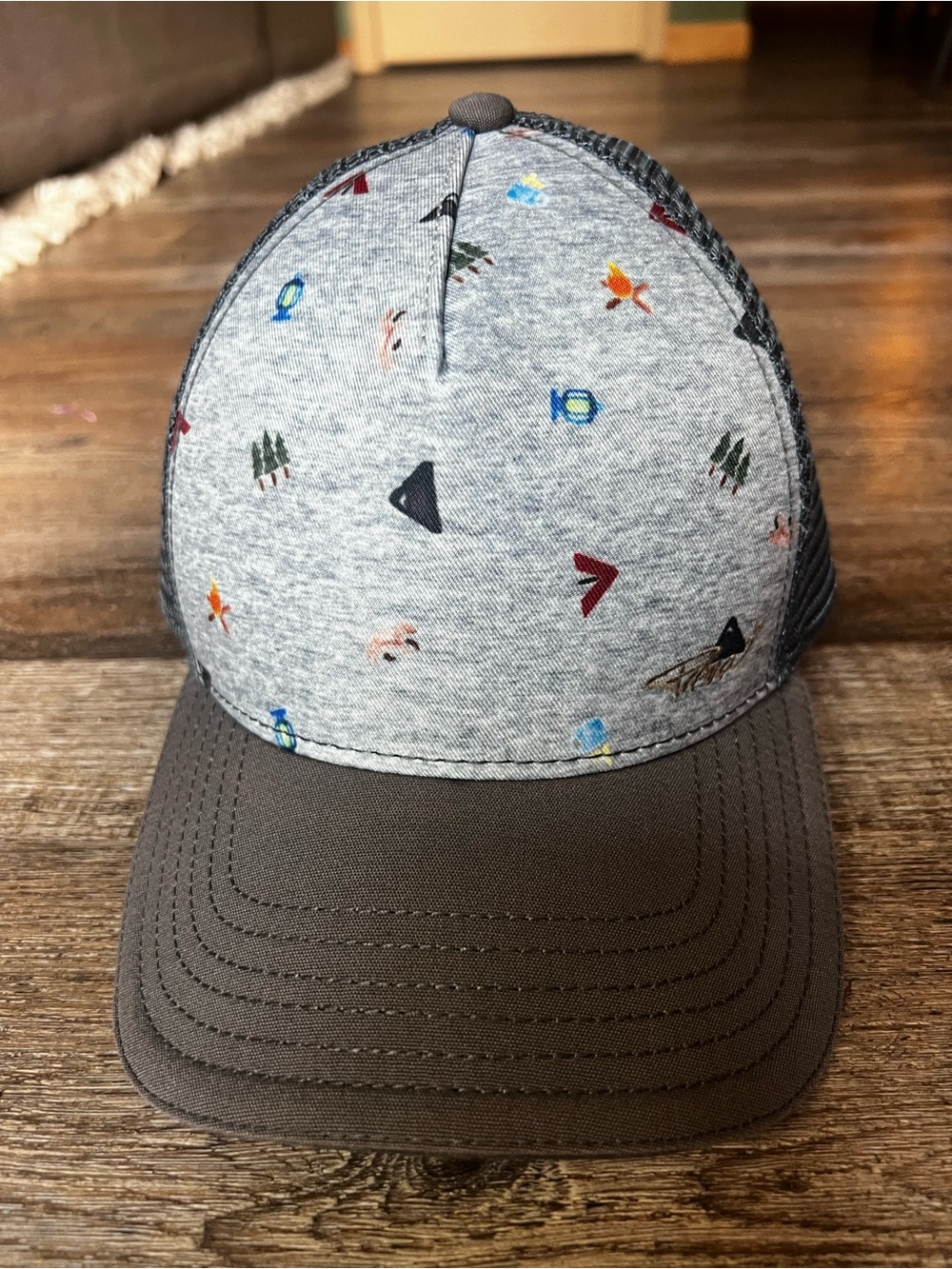 Prana Gray Camp Theme Trucker Hat